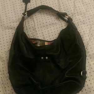 Black leather handbag